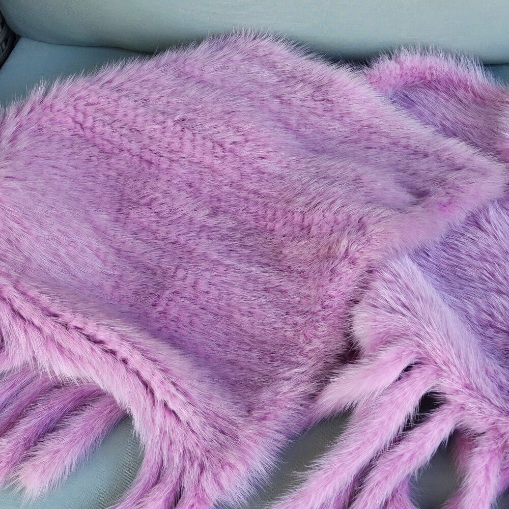 Real Fur Lavender Color Knitted Scarf Shawl